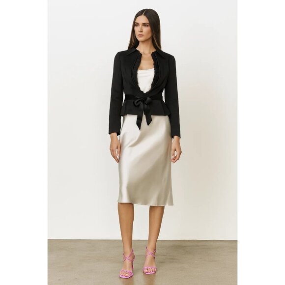 Valentino Hiver 2008 Black Evening Blazer Jacket Ruffled Neckline Satin Tie Sz 4 - Picture 1 of 10